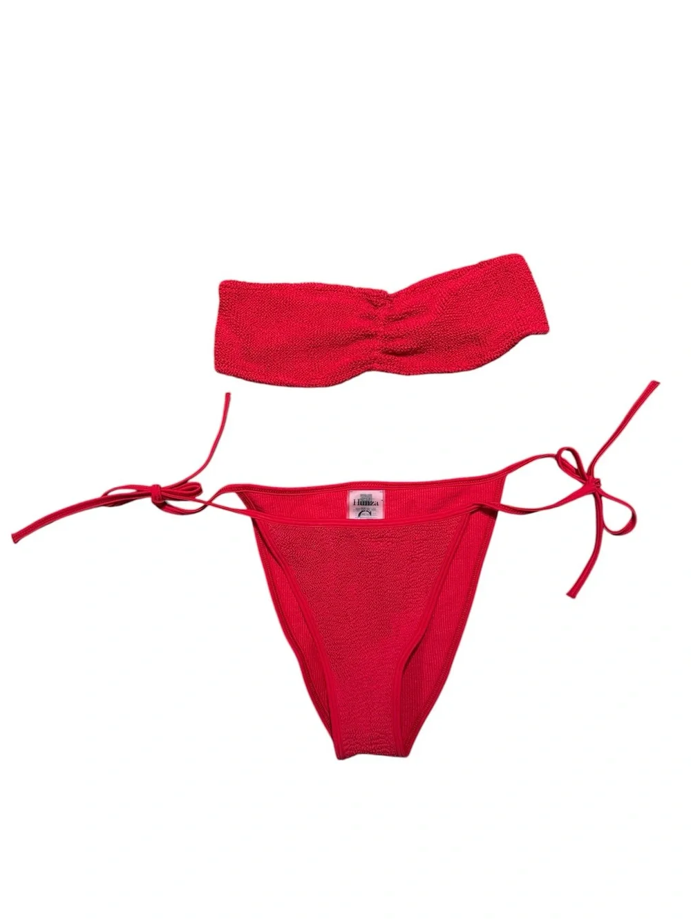 Hunza G Red Bandeau Textured Bikini Set - Picture 2 of 4